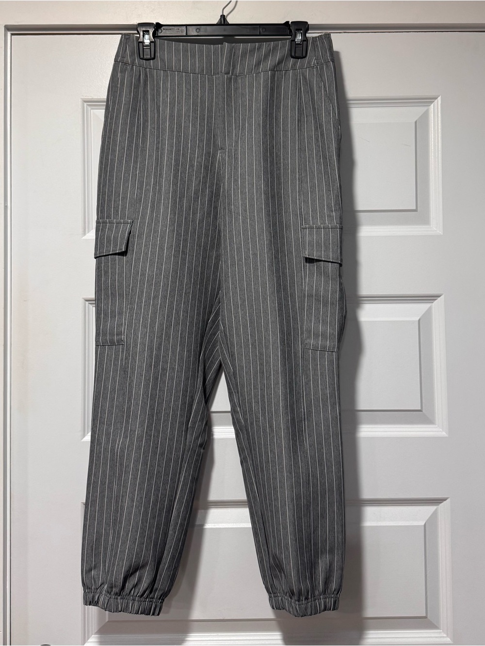CALIA by Carrie Underwood Gray Pinstripe Cargo Joggers - Picture 2 of 14